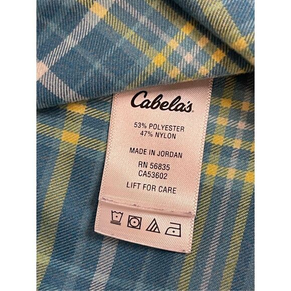 Cabela’s women’s 2XL flannel button up teal yellow - Picture 5 of 7